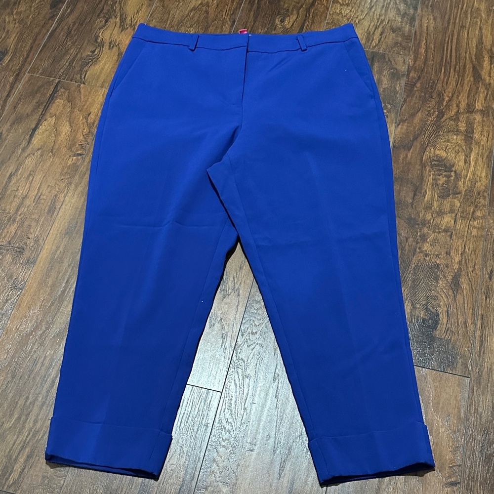 Vince Camuto Blue Cuffed Cropped Straight Ankle Leg Women’s Dress Pants 14W